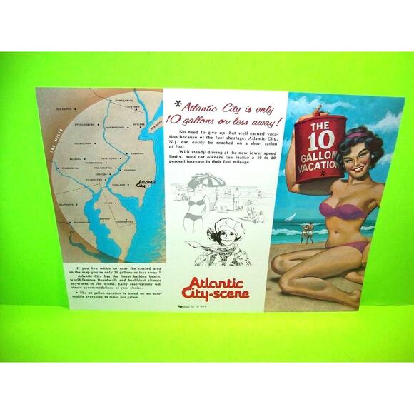 Atlantic City NJ 10 Gallon Vacation FLYER New Jersey Shore Miss America 1974 NOS - Picture 8 of 9